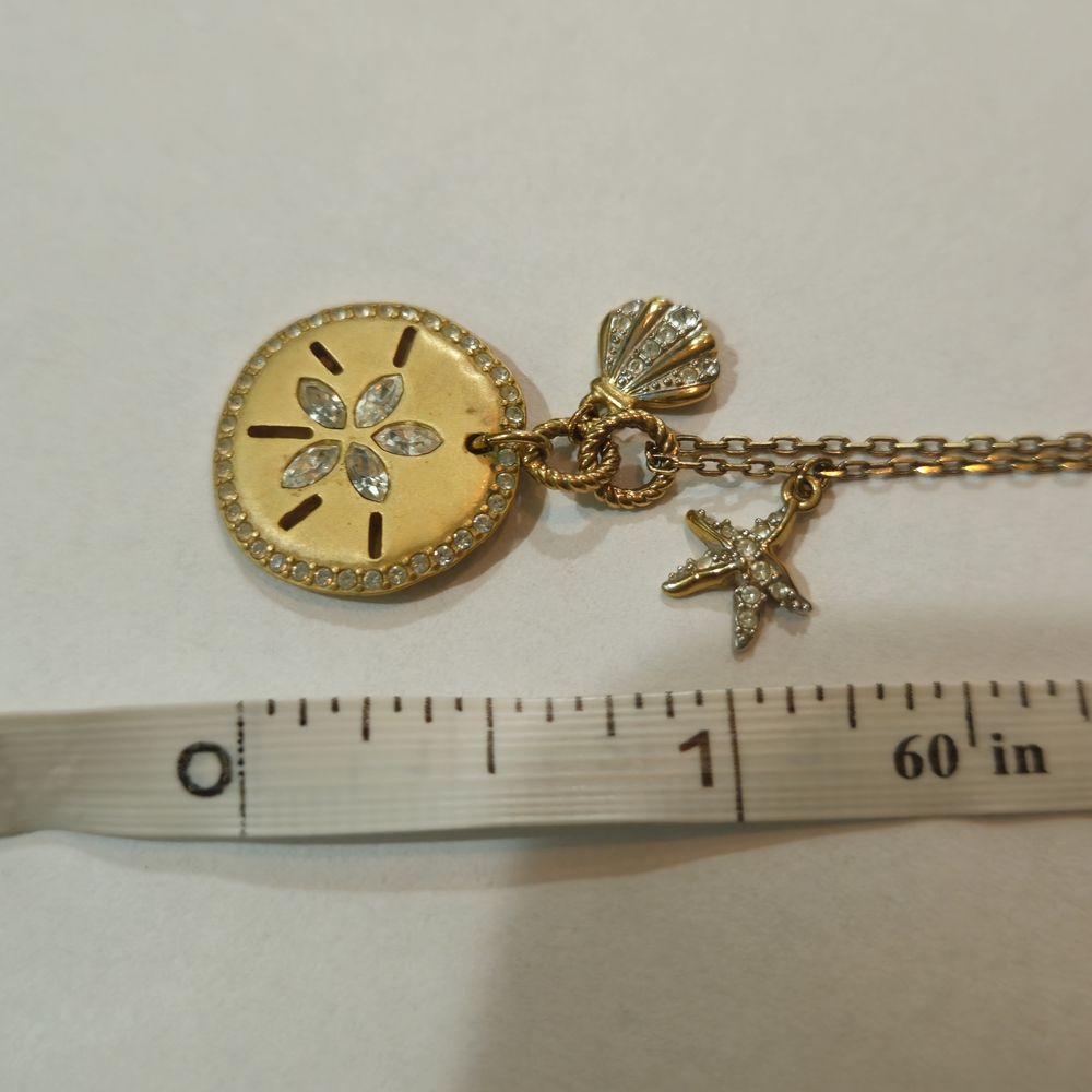 NEW Swarovski Gold Sand Dollar Pendant Necklace Crystals Summer Vacation Resort - Picture 7 of 7